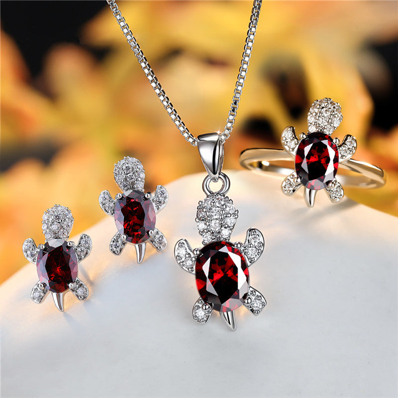 Fashion Oval Zircon Pendant Turtle Shape Necklaces With Rainbow Stone Multicolor Animal Necklace