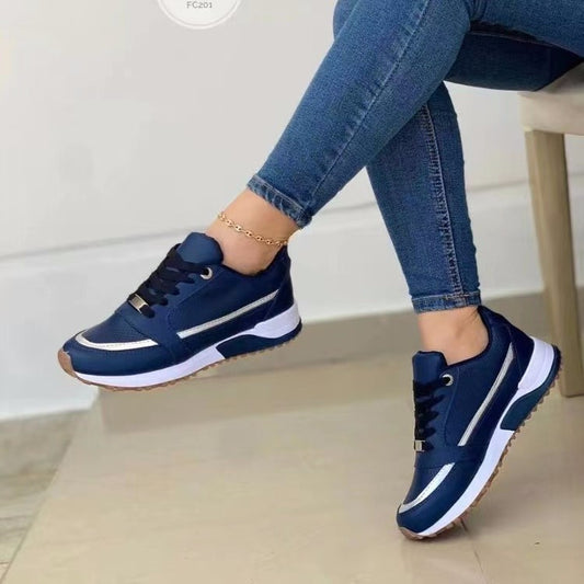 Casual Lace-up Flat Shoes Women Shallow Round Toe Sports Walking Sneakers