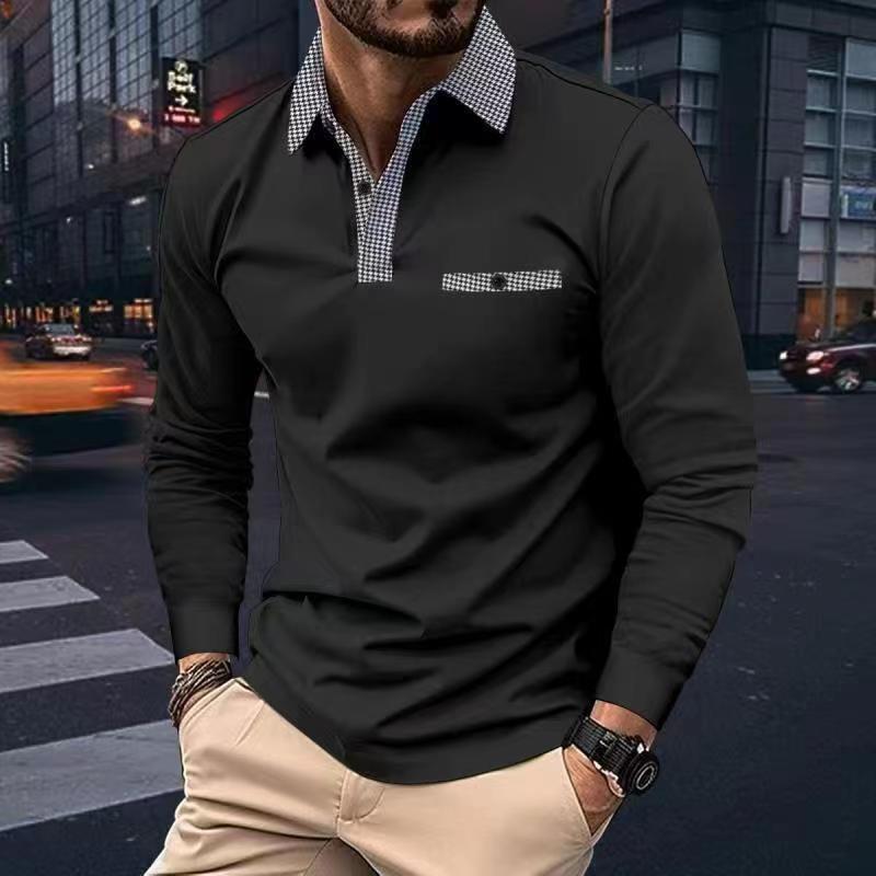 Leisure Plaid Lapel Polo Shirt Long Sleeve Tops Men's