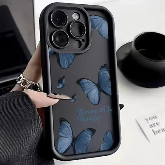 Blue Butterfly Printed Edging Drop-resistant Phone Case