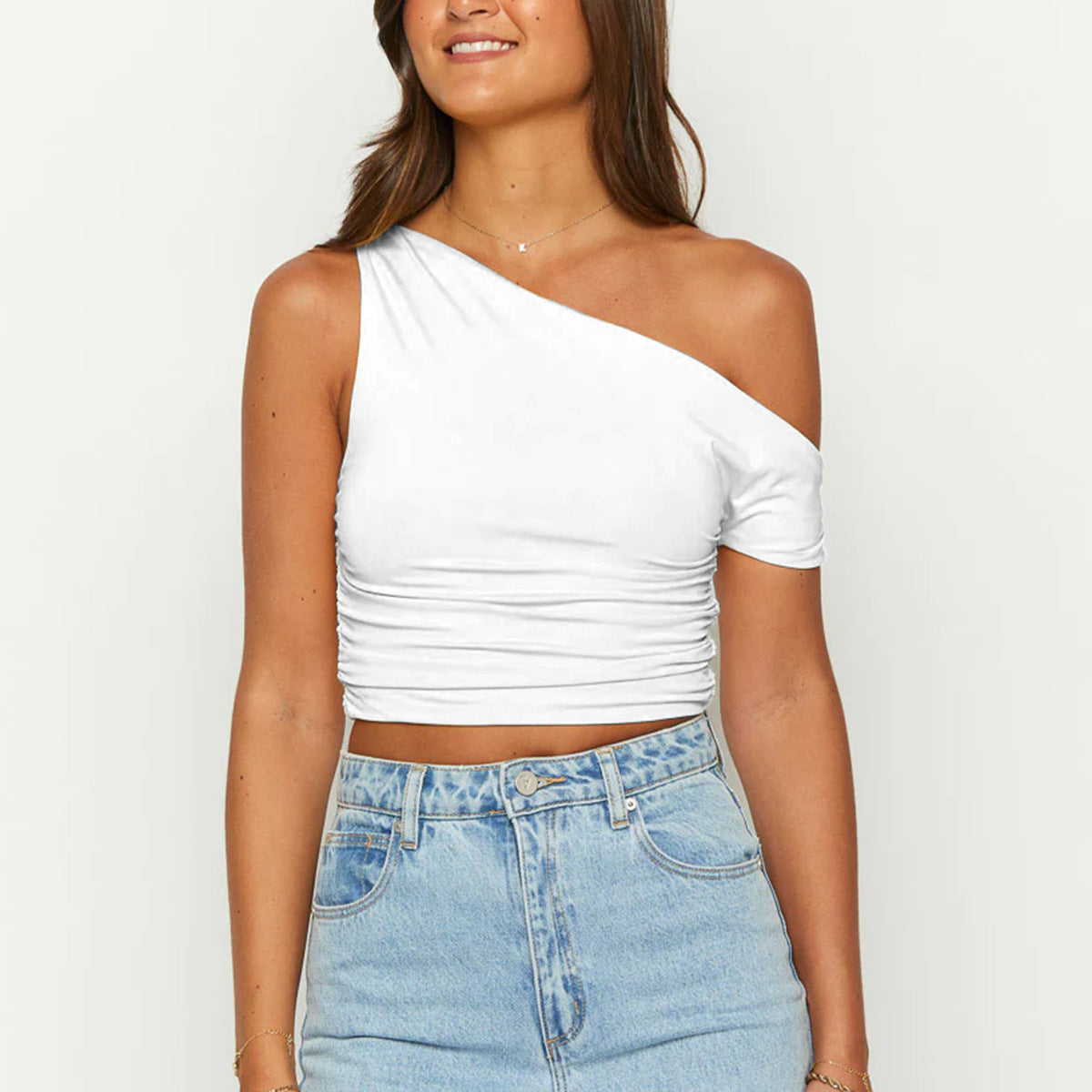 Slim One-shoulder Oblique Collar Crop Vest Summer Sexy Off-shoulder