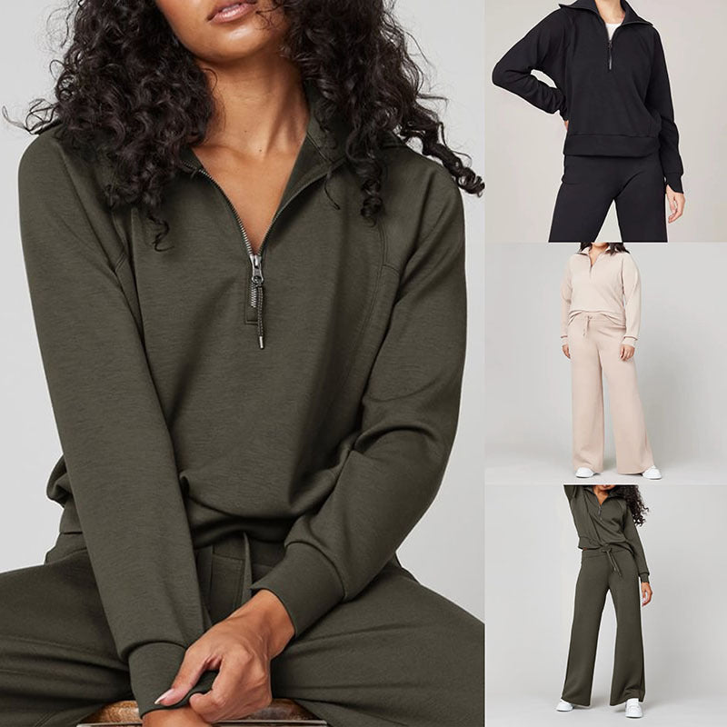 Hooded Sweater Cardigan Loose-fit Tappered Trousers Suit