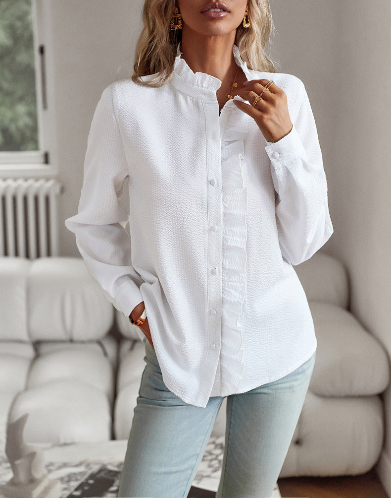 Striped Long Sleeve Shirt Fashion Ruffle Design Button Up Tops Casual