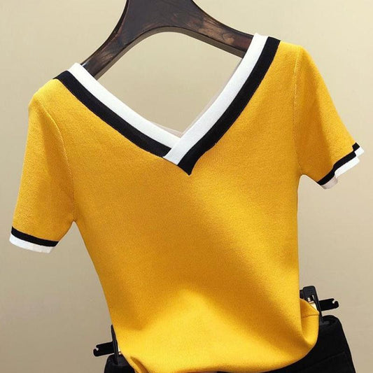 Women's Thin Sweater V-neck Ice Silk Top