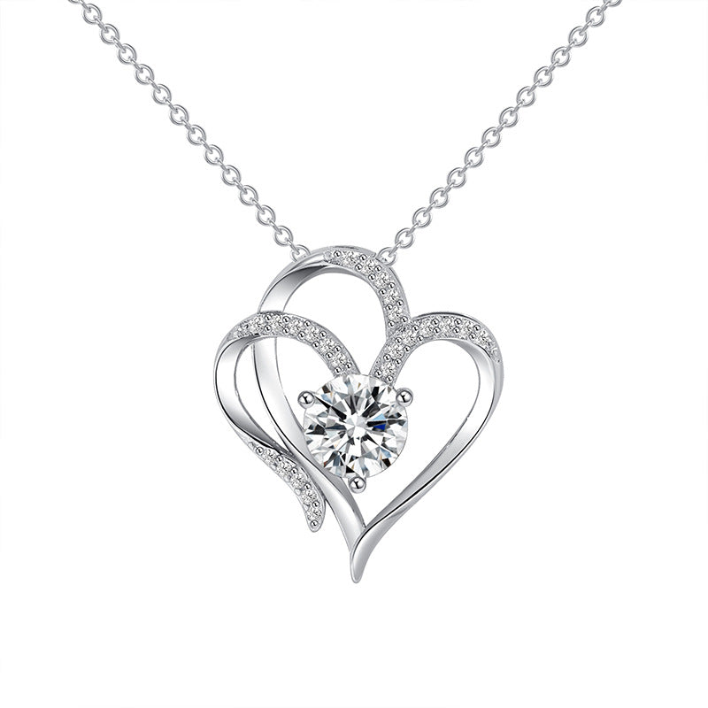 Zircon Double Love Necklace With Rhinestones Ins Personalized Heart-shaped