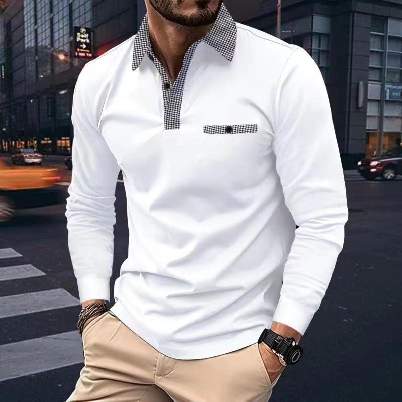 Leisure Plaid Lapel Polo Shirt Long Sleeve Tops Men's