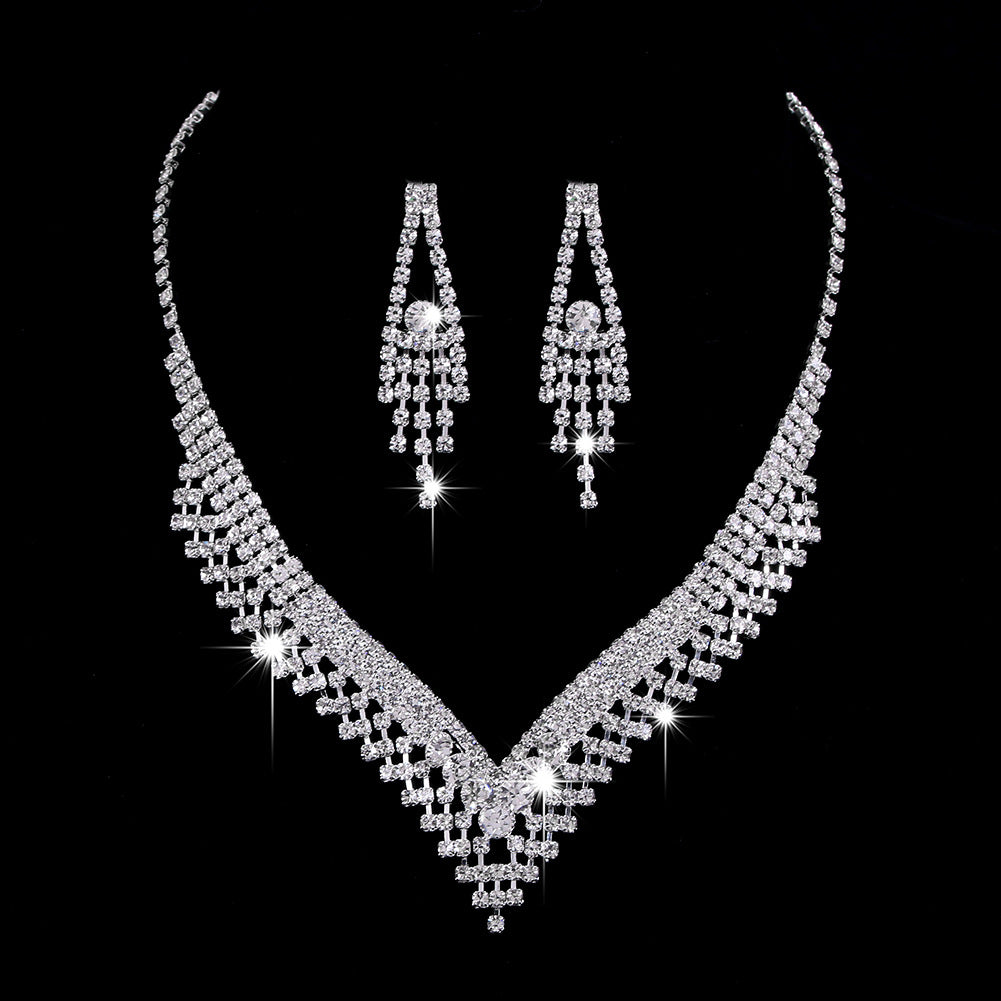 Brilliant Full Zircon Water Drop Necklace Eardrop Jewelry Set