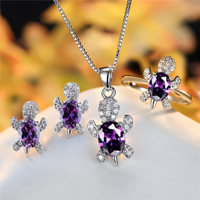 Fashion Oval Zircon Pendant Turtle Shape Necklaces With Rainbow Stone Multicolor Animal Necklace