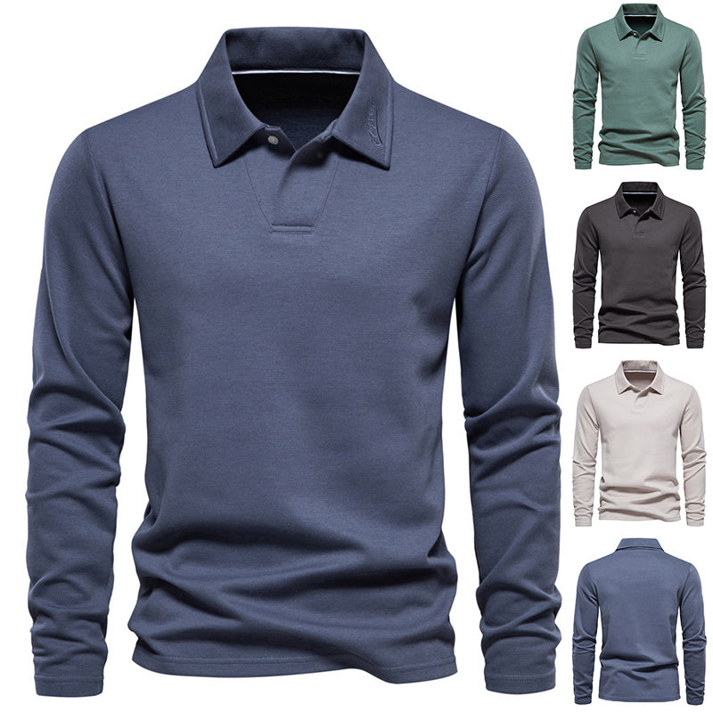 Lapel Long-sleeved Polo Shirt Men's Casual Solid Color Tops Clothing