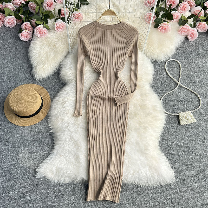 Long Sleeve Round Neck Sexy Slim Fit Dress Waist