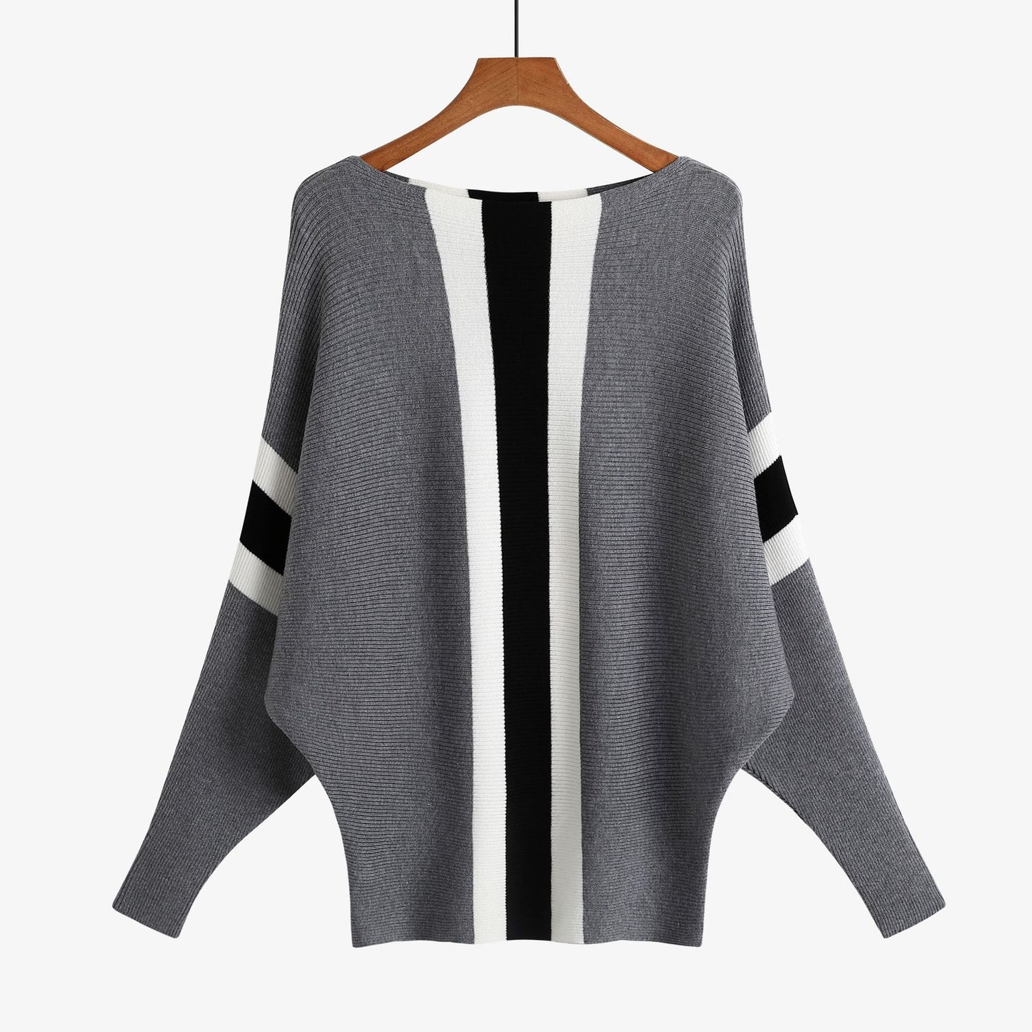 Sweater Batwing Shirt Off-neck Thread Loose Large Size Pullover Striped Top