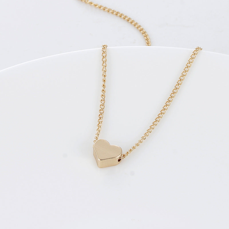 Simple Fashion Gold Color Double-sided Love Pendant Necklaces Clavicle Chains Necklace