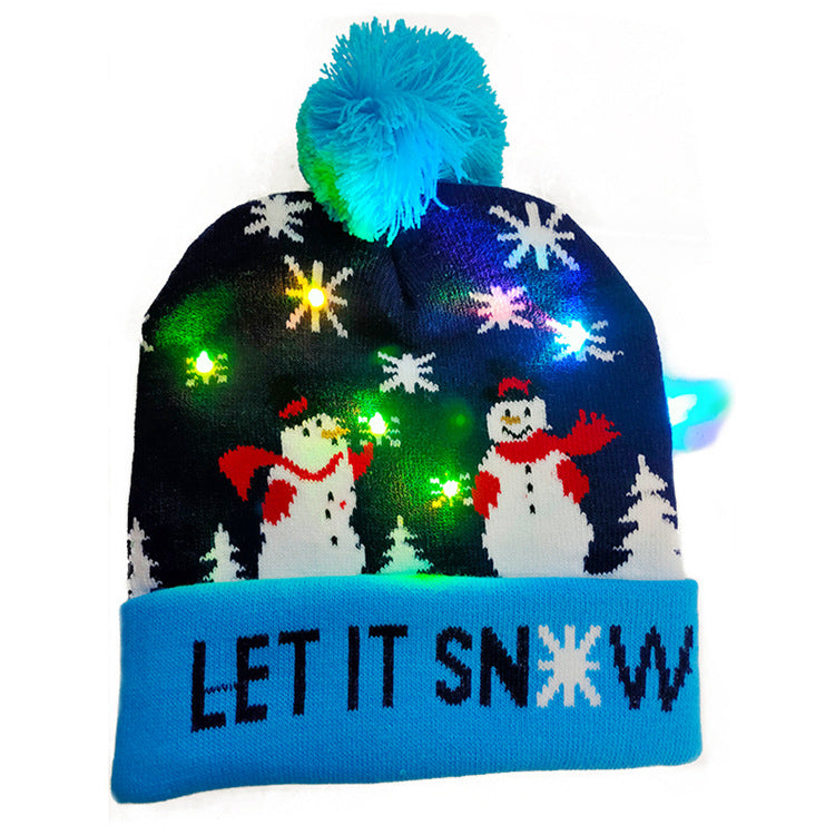LED Christmas Hat Sweater Knitted Beanie Christmas Light Up