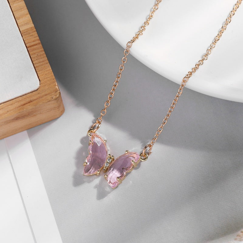 Girl Fantasy Glass Crystal Butterfly Necklace