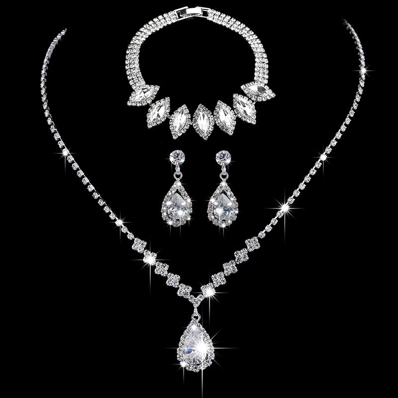 Brilliant Full Zircon Water Drop Necklace Eardrop Jewelry Set