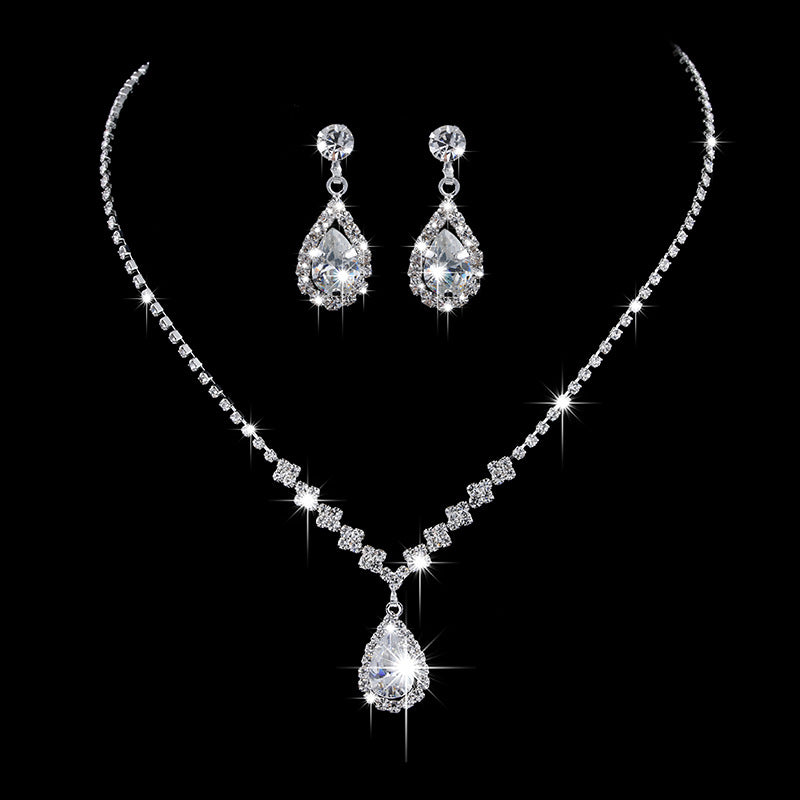 Brilliant Full Zircon Water Drop Necklace Eardrop Jewelry Set